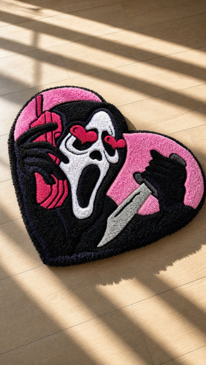 Heart Mask Rug - hand-tufted rug in natural sunlight