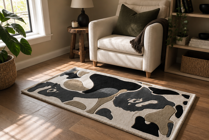 Grey Area Rug lifestyle room shot alternate angle