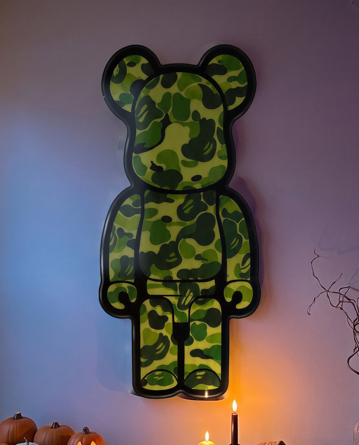 Eye-level close-up of the Green Camo Bear Wallart artwork