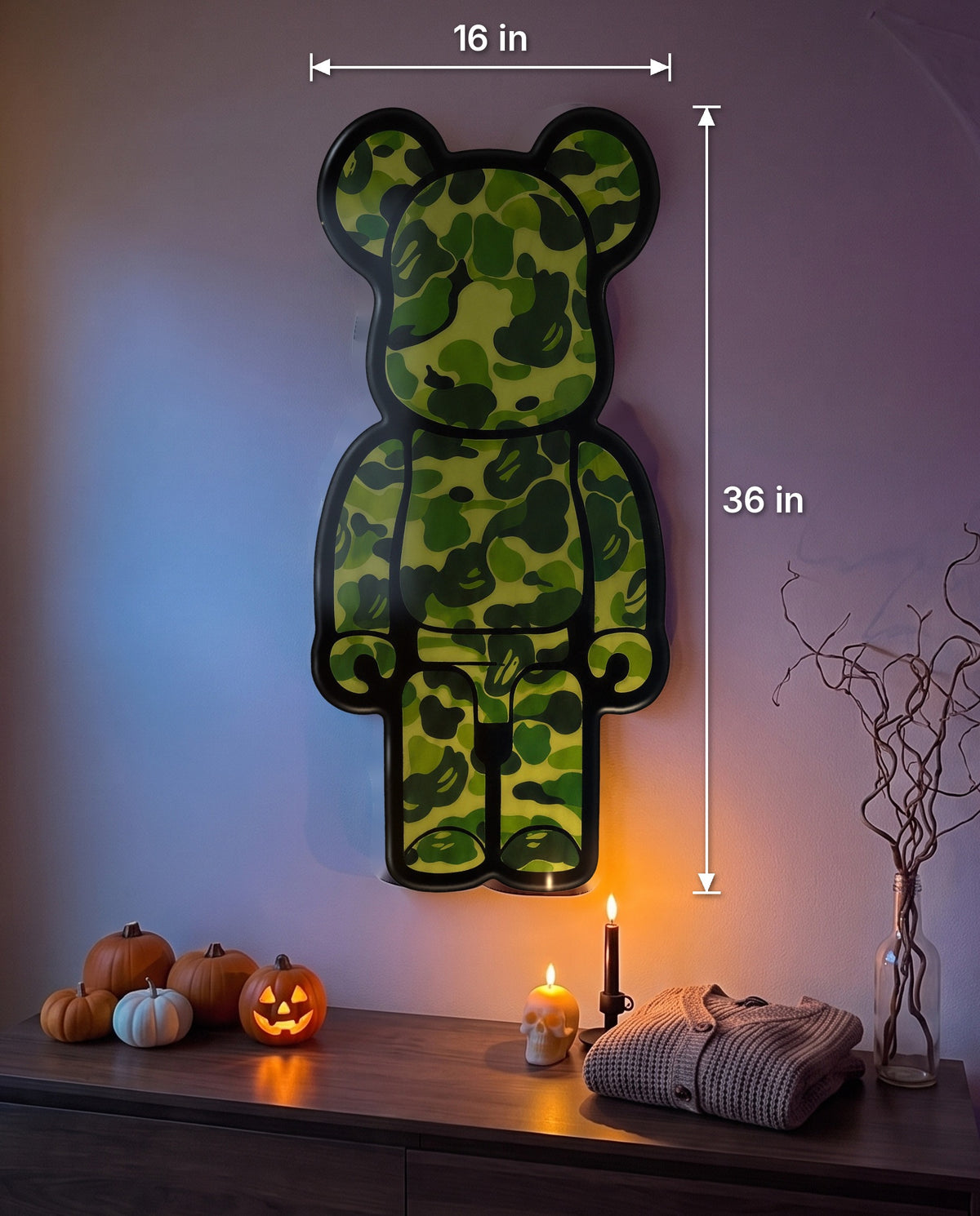 Green Camo Bear Wallart size: 36 x 16 in (36 in tall x 16 in wide)
