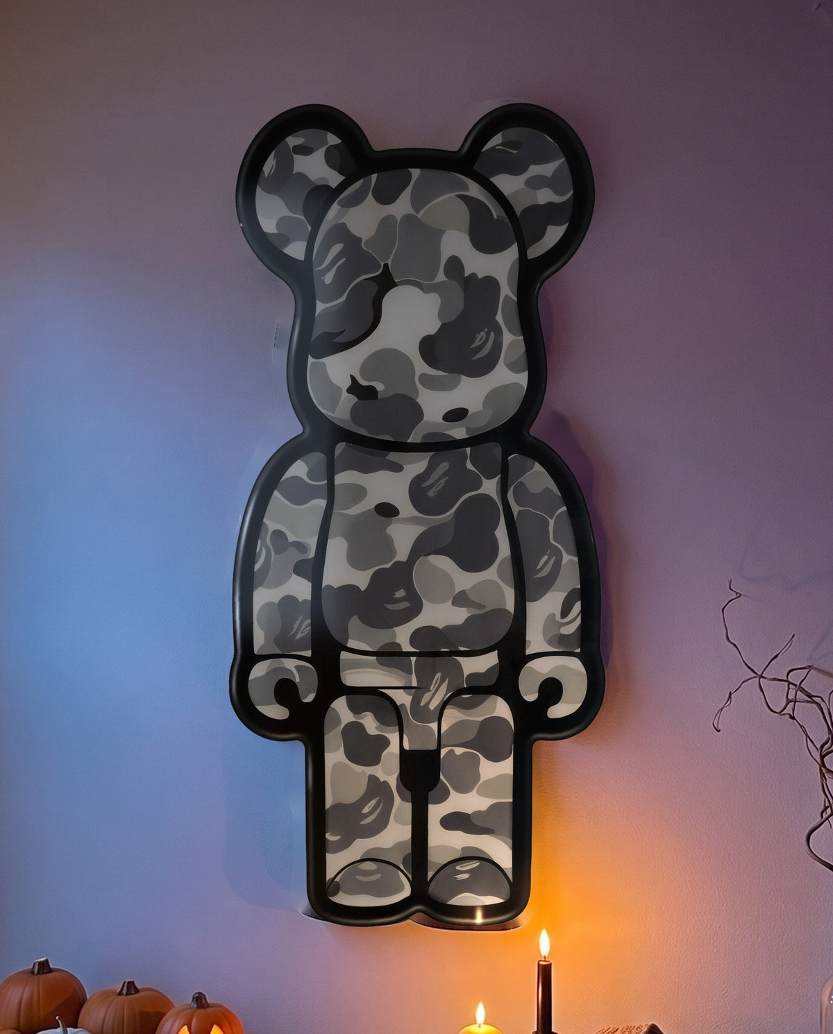 Eye-level close-up of the Grey Camo Bear Wallart artwork