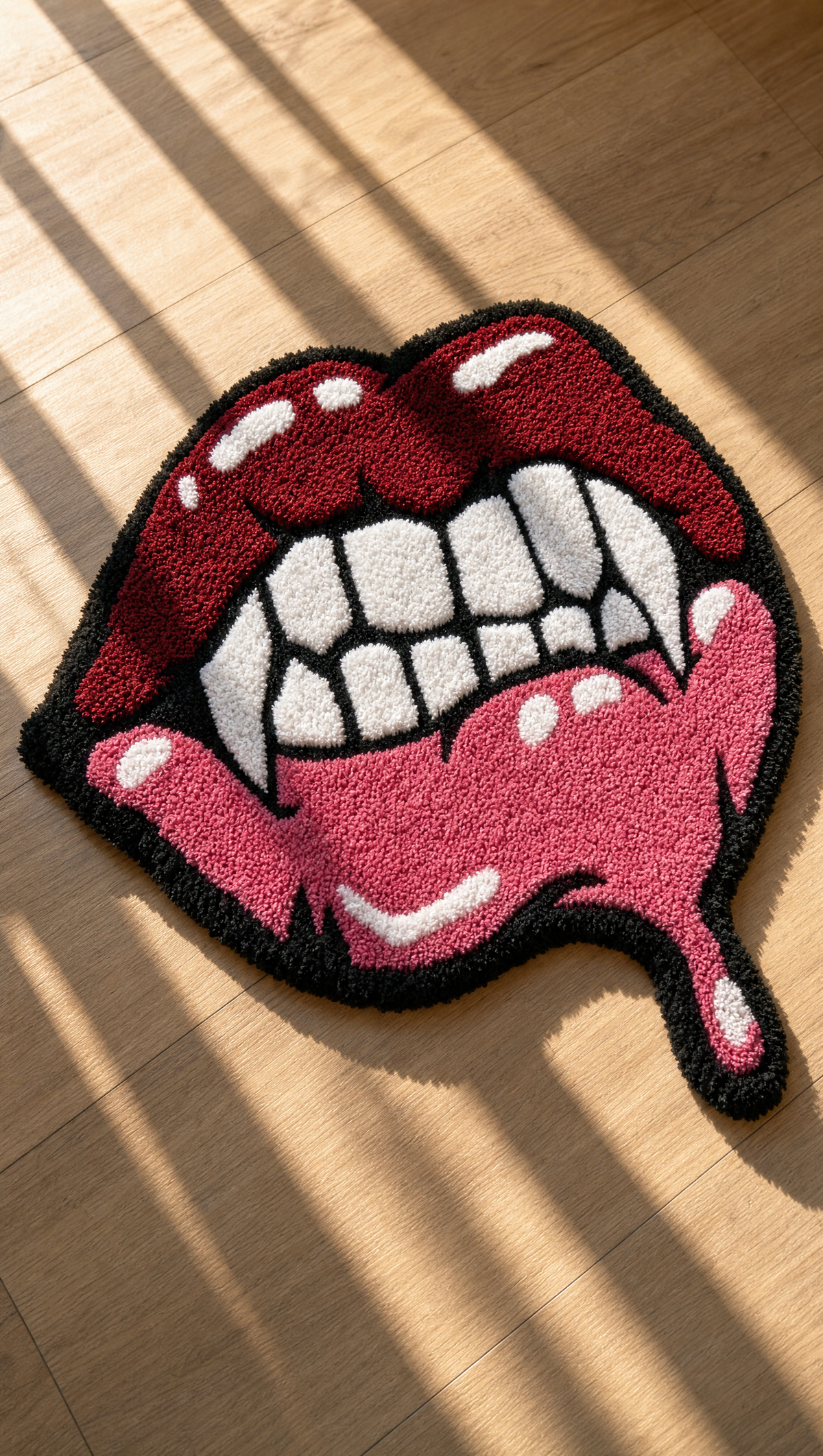 Fangs Rug - hand-tufted rug in natural sunlight, carved wool texture
