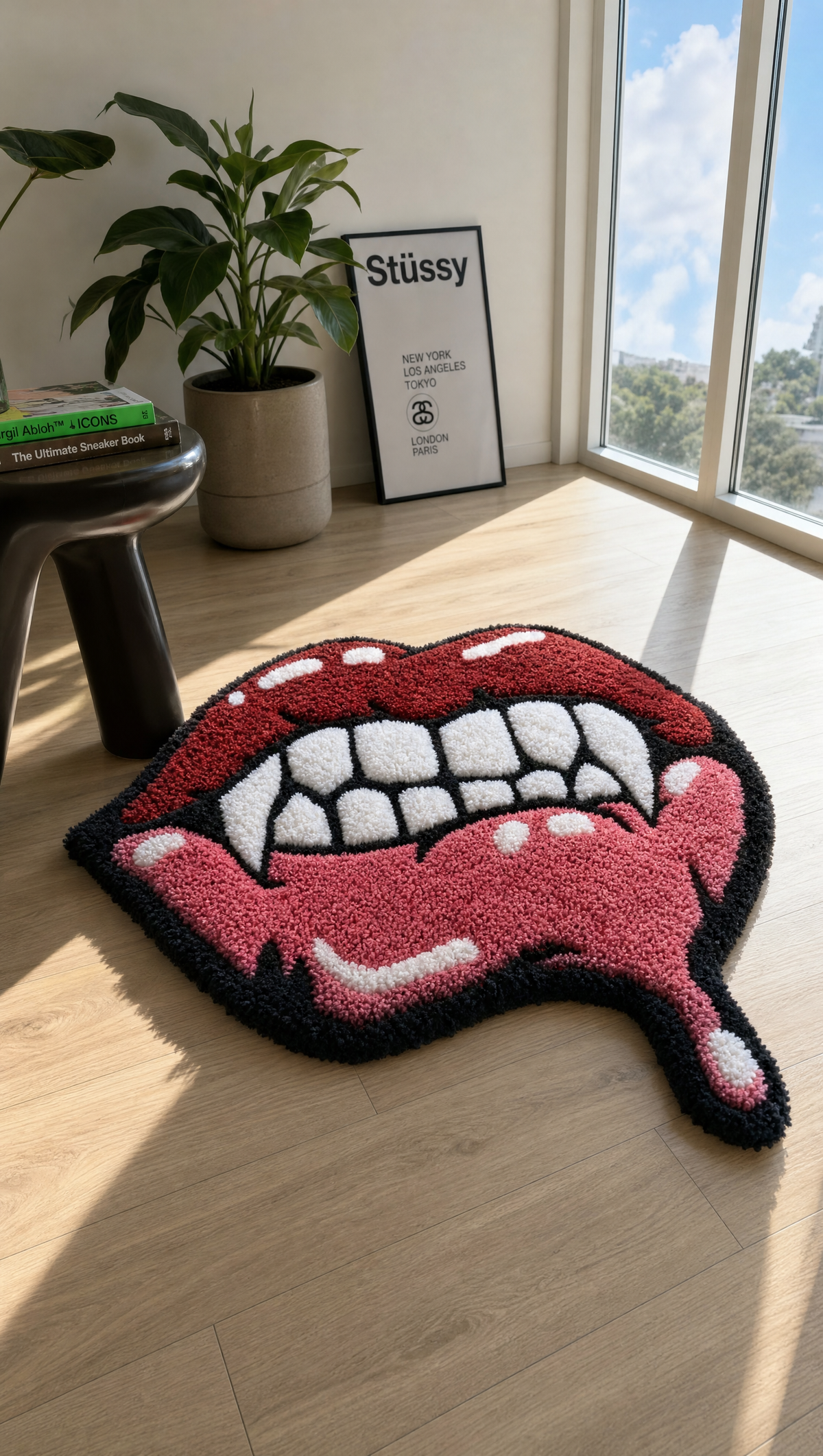 Fangs Rug - lifestyle room shot with window sky