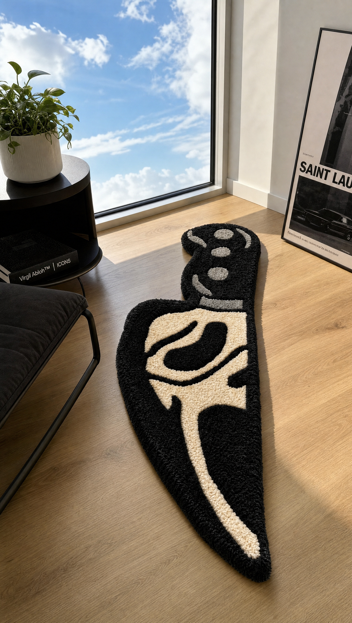 Slasher Mask Knife Rug - lifestyle room shot