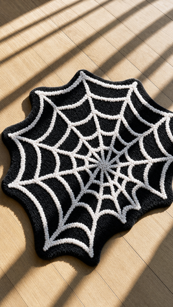 Spider Web Rug - hand-tufted rug in natural sunlight