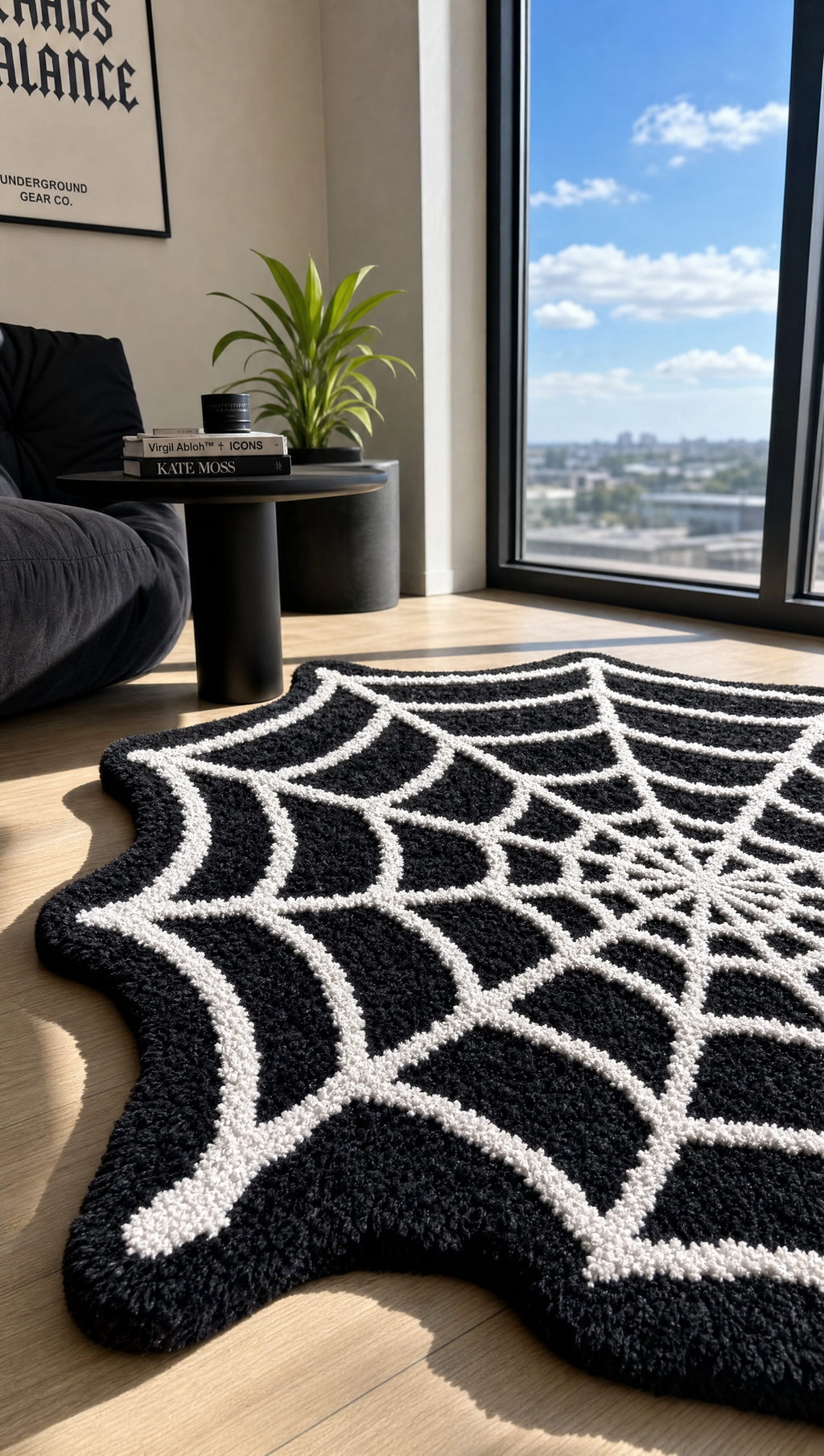 Spider Web Rug - lifestyle room shot alternate angle