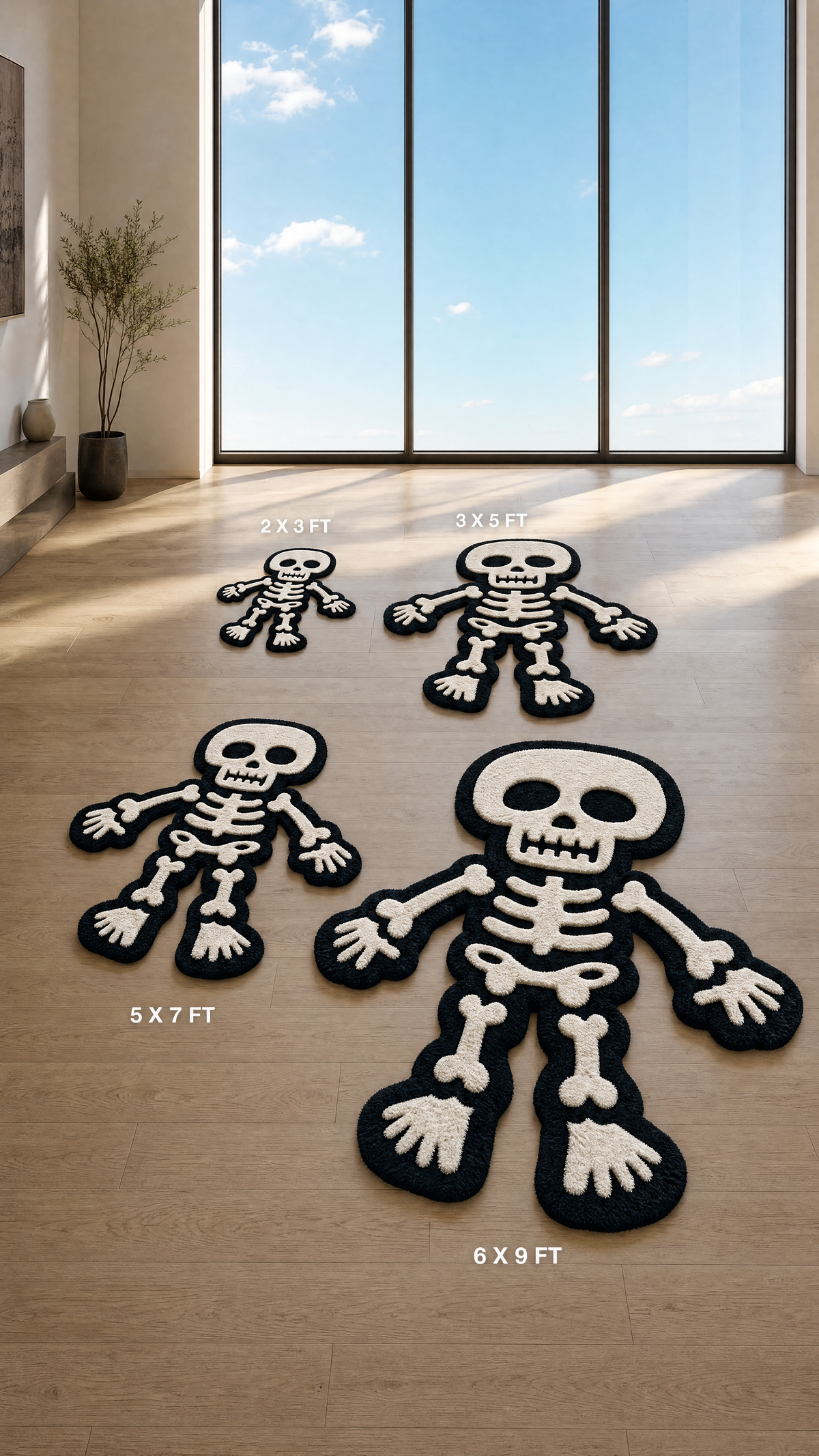 Skeleton Rug - available in 2x3, 3x5, 5x7, 6x9 ft