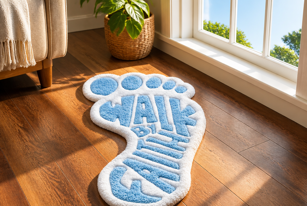 Walk By Faith Rug lifestyle room shot with window sky