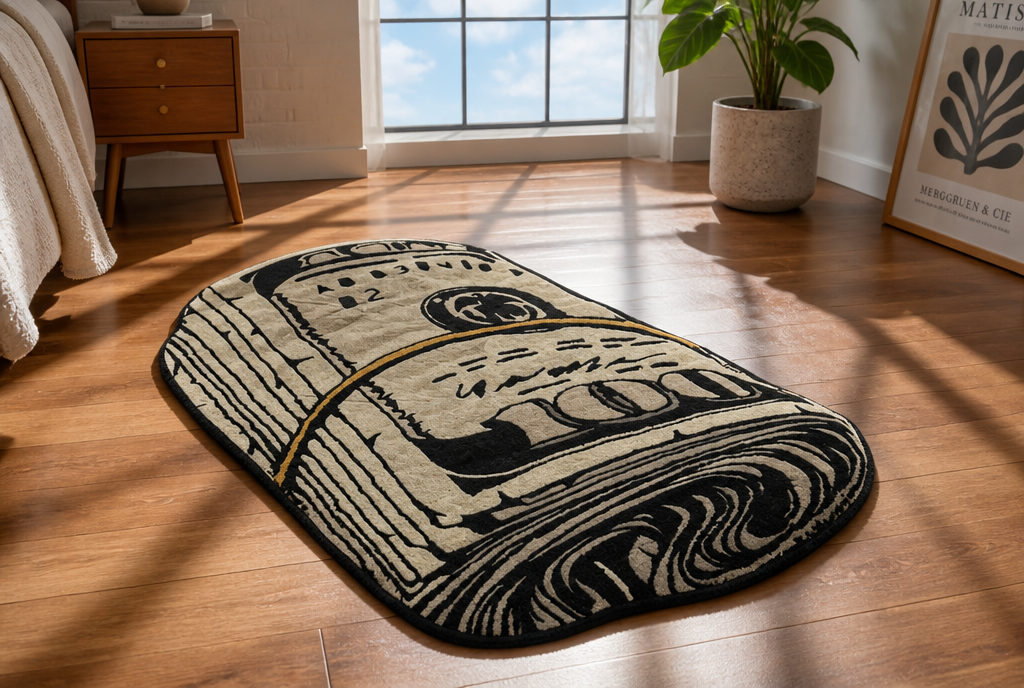 Money Roll Rug lifestyle room shot with window sky