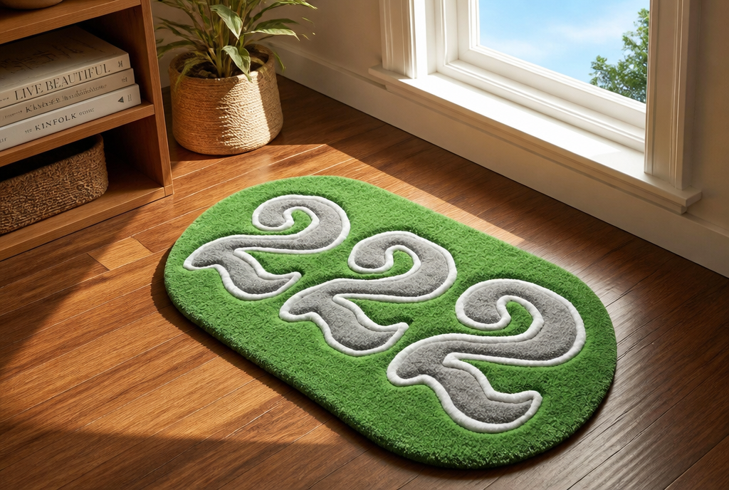 Abstract Swirl Rug lifestyle room shot with window sky