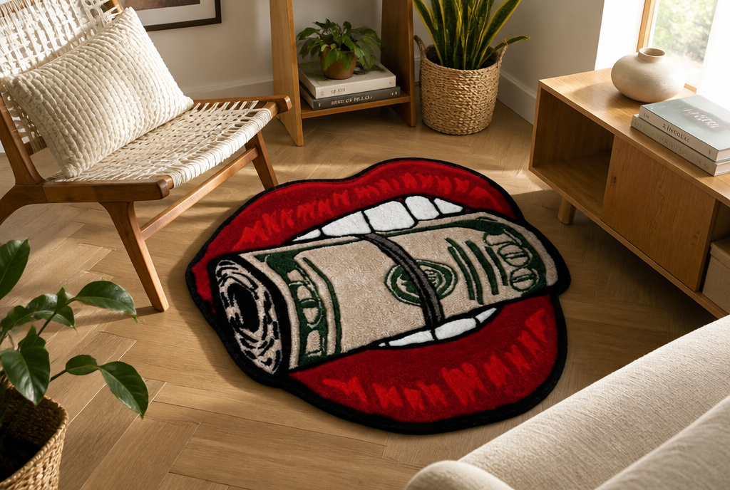Money Mouth Rug lifestyle room shot alternate angle