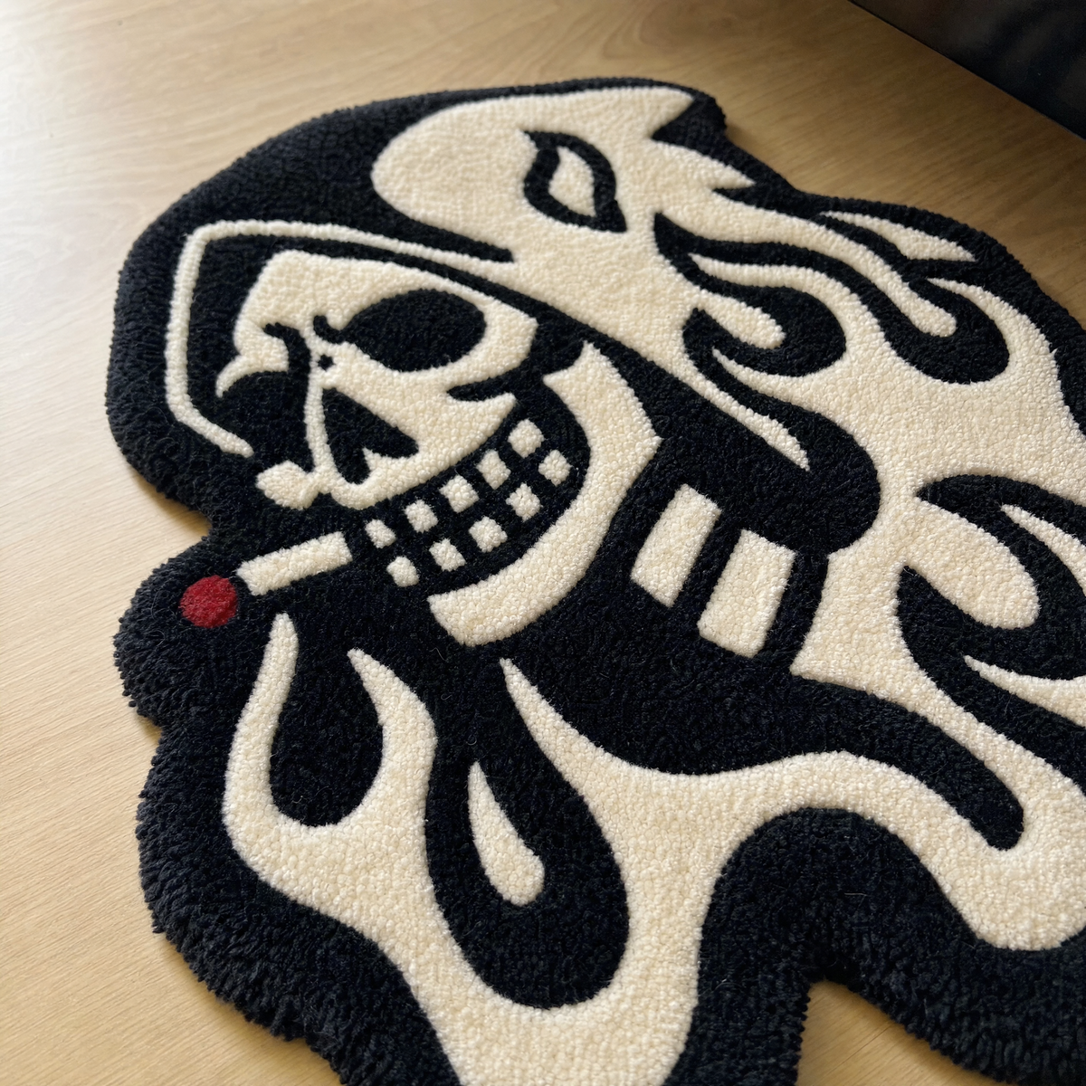 Close-up of the carved pile and grooves on the hand-tufted rug