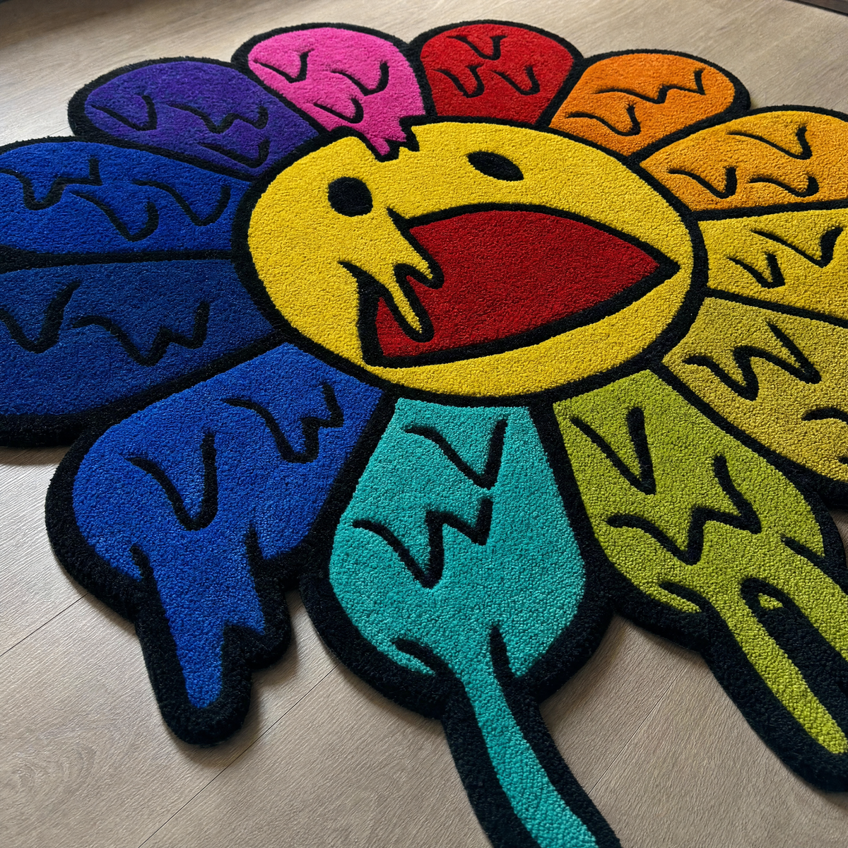 Rainbow Drip Flower Rug